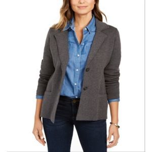 Charter Club Women's Cotton Sweater Blazer Charcoal Size Petite XL